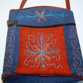 Wide Bottom Crossbody Blue/Red with Flower